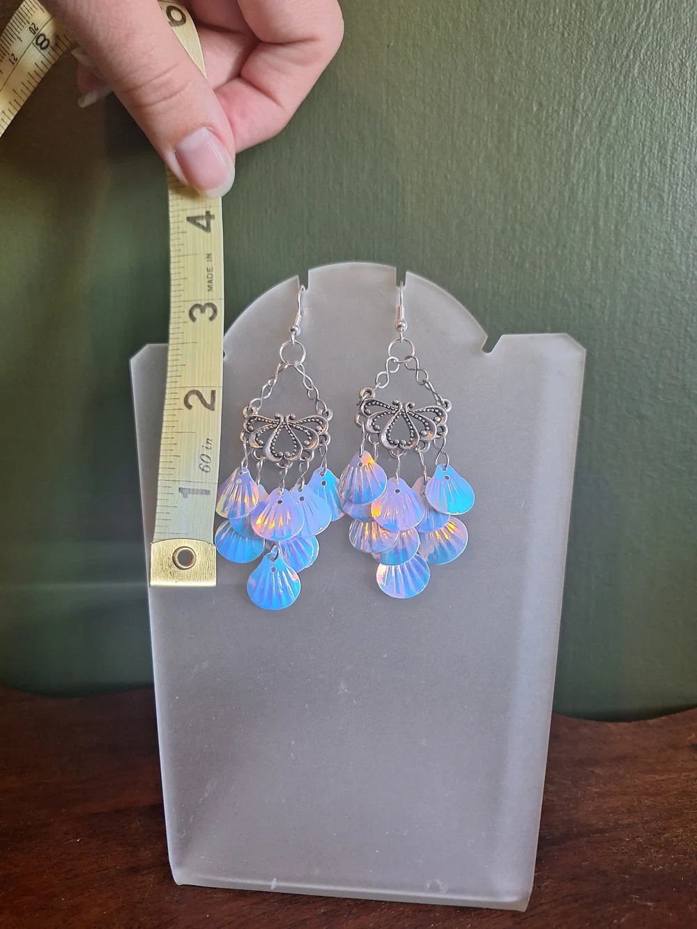 Iridescent Pink & Blue Shell Drop Earrings with Silver Filigree - Women Jewelry